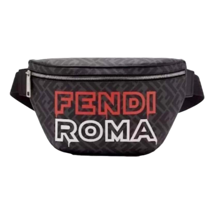 Fendi Fendi Roma Fendigraphy Nero and Rosso Leather Belt Bag Black Leather Never worn - Front View