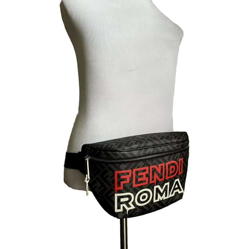 Fendi Fendi Roma Fendigraphy Nero and Rosso Leather Belt Bag Black Leather Never worn - Back View