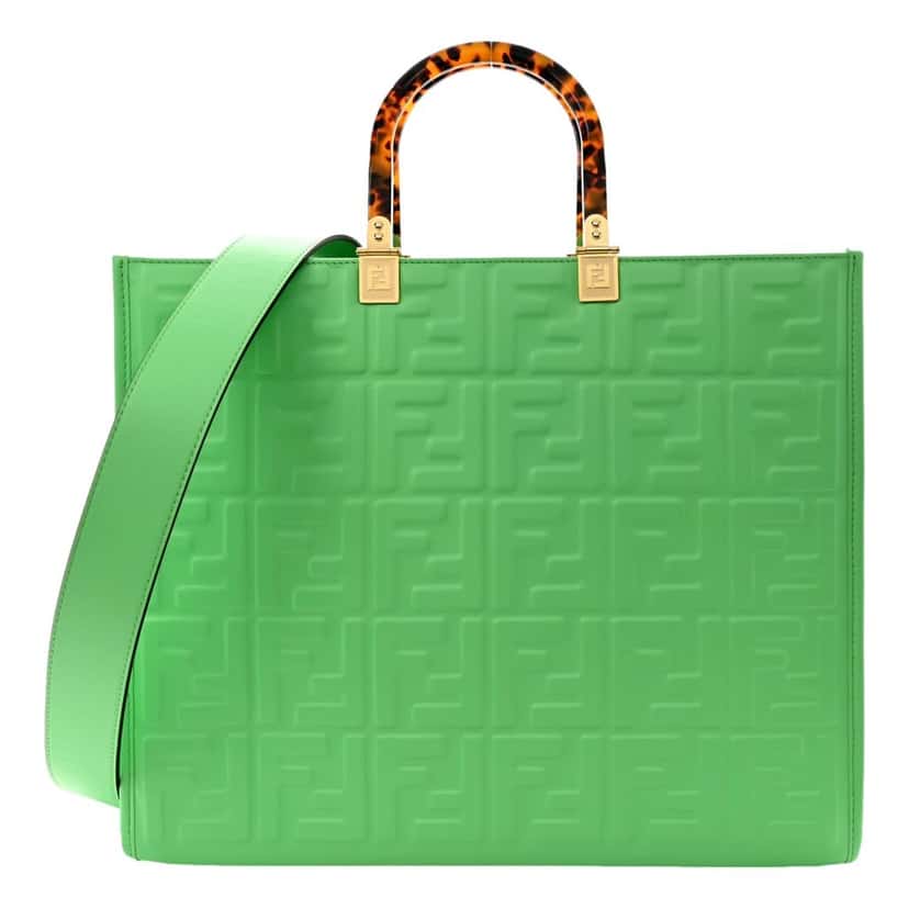 Fendi Fendi Sunshine Medium Plexi FF Embossed Leather Tote Edamame Green Green Leather Never worn - Back View