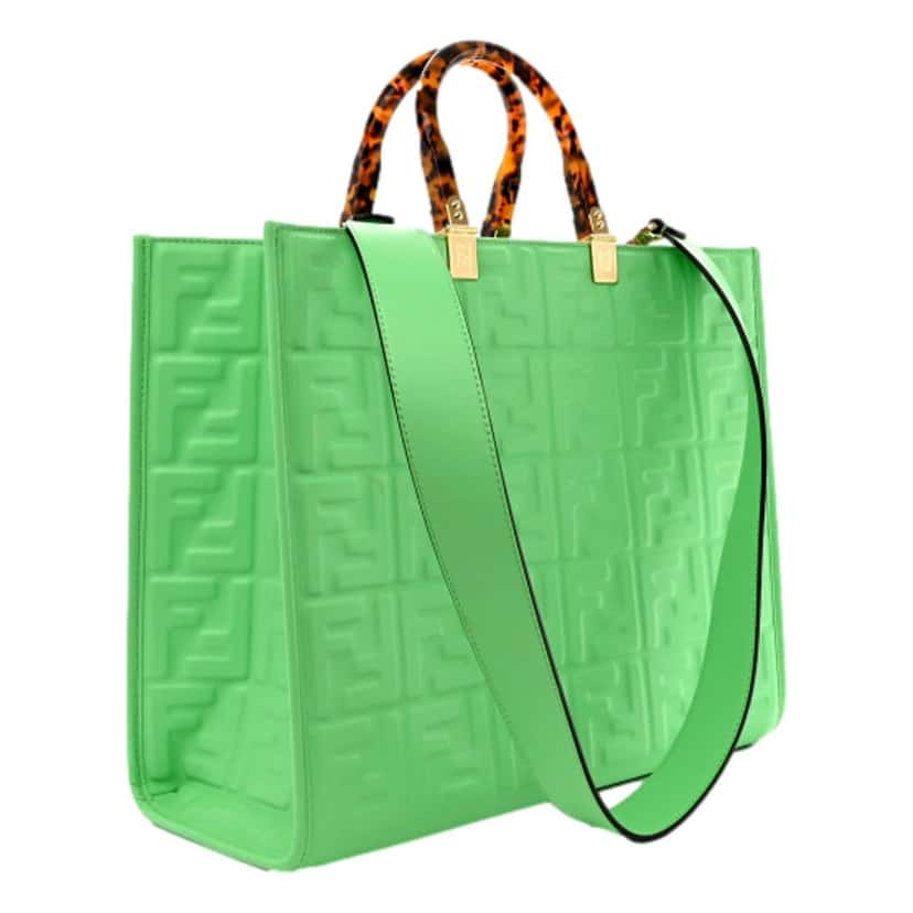 Fendi Fendi Sunshine Medium Plexi FF Embossed Leather Tote Edamame Green Green Leather Never worn - Inside View