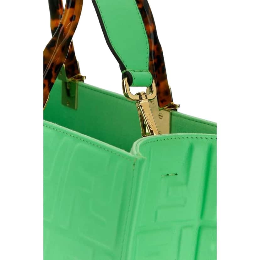 Fendi Fendi Sunshine Medium Plexi FF Embossed Leather Tote Edamame Green Green Leather Never worn - Model View
