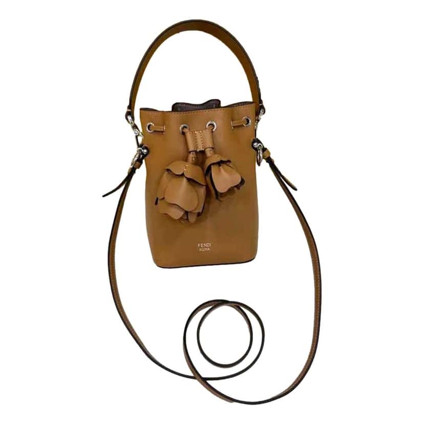 Fendi FENDI Calfskin F is 3D Flower Mini Mon Tresor Bucket Bag Brown Tan Brown Leather Never worn - Back View