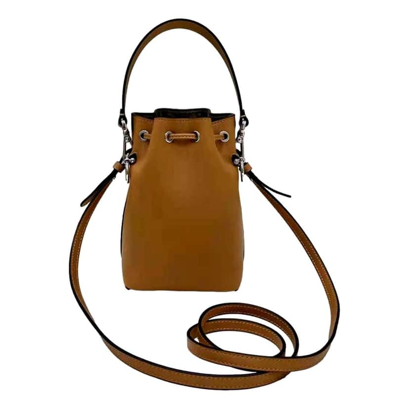 Fendi FENDI Calfskin F is 3D Flower Mini Mon Tresor Bucket Bag Brown Tan Brown Leather Never worn - Inside View