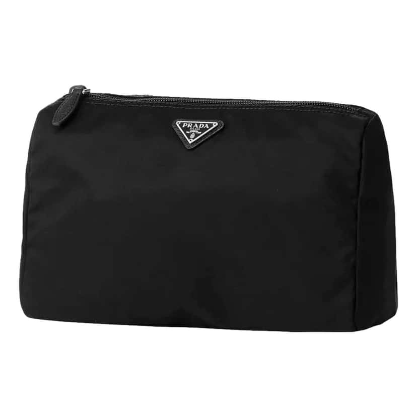 Prada Prada Re-Nylon Necessaire Large Pouch Clutch in Black Nylon with Silver Hardware Black Leather Never worn - Front View