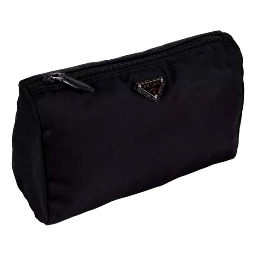 Prada Prada Re-Nylon Necessaire Large Pouch Clutch in Black Nylon with Silver Hardware Black Leather Never worn - Back View