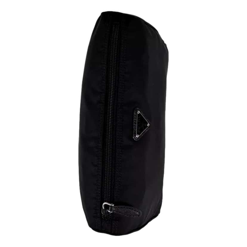 Prada Prada Re-Nylon Necessaire Large Pouch Clutch in Black Nylon with Silver Hardware Black Leather Never worn - Model View