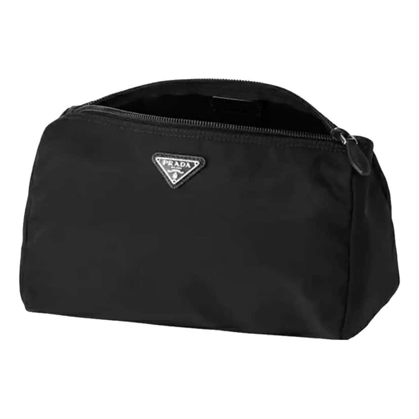 Prada Prada Re-Nylon Necessaire Large Pouch Clutch in Black Nylon with Silver Hardware Black Leather Never worn - Box View