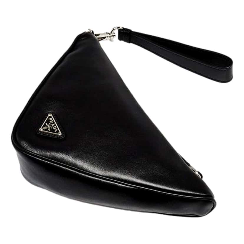 Prada Prada Grace Triangle Leather Pouch Clutch Bag with Embossed Logo Nero Black Black Leather Never worn - Back View