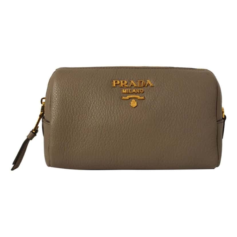 Prada Prada Vitello Daino Argilla Grey Leather Cosmetic Pouch Other Leather Never worn - Front View