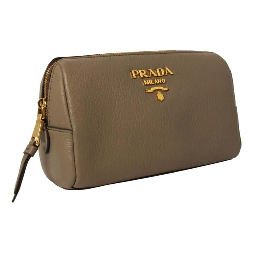 Prada Prada Vitello Daino Argilla Grey Leather Cosmetic Pouch Other Leather Never worn - Back View
