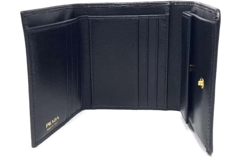 Prada Prada Vitello Move Trifold Compact Wallet Black Leather Triangle Plaque Black Leather Never worn - Model View