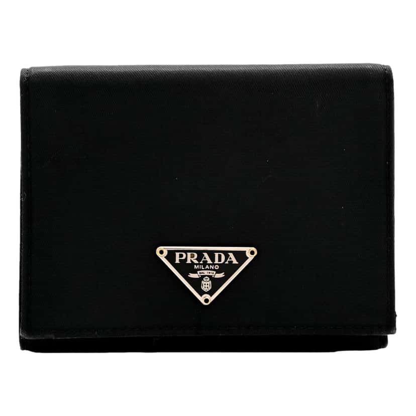 Prada Prada Tessuto Nylon Tri-Fold Compact Wallet Black Black Leather Never worn - Front View