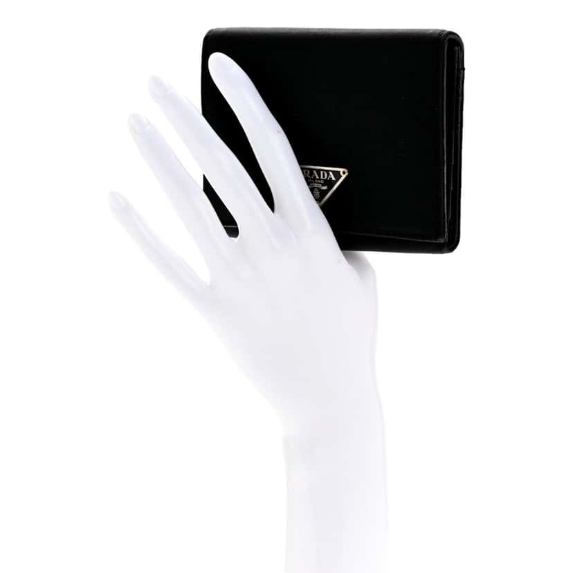 Prada Prada Tessuto Nylon Tri-Fold Compact Wallet Black Black Leather Never worn - Box View