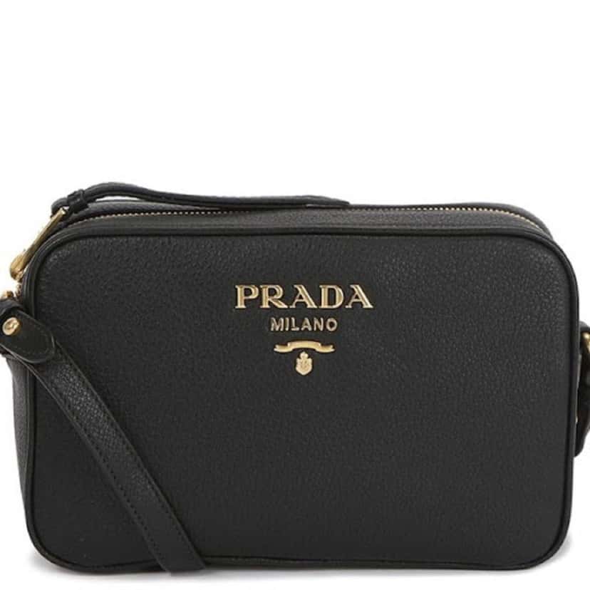 Prada Prada Vitello Phenix Black Leather Gold Logo Camera Crossbody Bag Black Leather Good condition - Front View