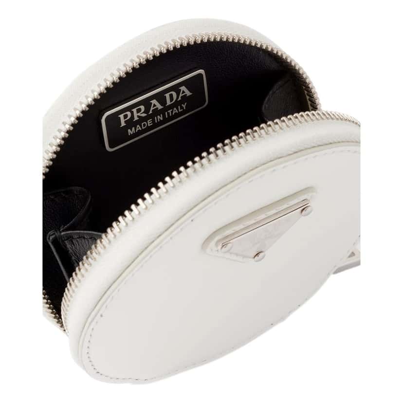 Prada Prada Triangle Plaque Smooth White Leather Round Mini Pouch Keychain White Leather Never worn - Back View