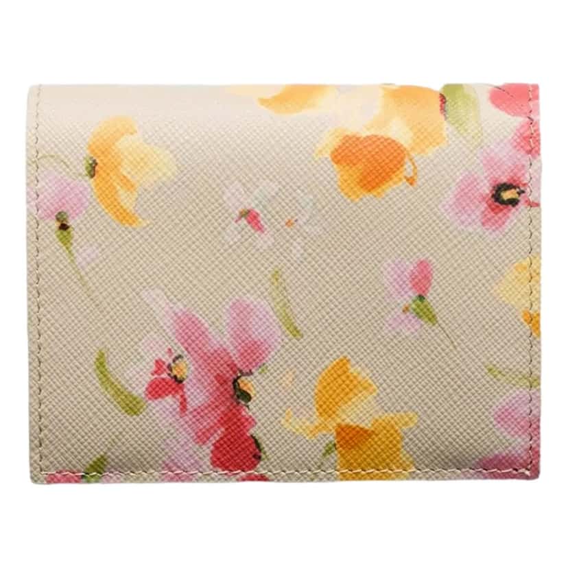 Prada Prada Saffiano Leather Floral Bifold Wallet In Neutral Brown Leather Never worn - Inside View