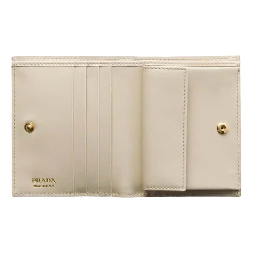 Prada Prada Saffiano Leather Floral Bifold Wallet In Neutral Brown Leather Never worn - Model View
