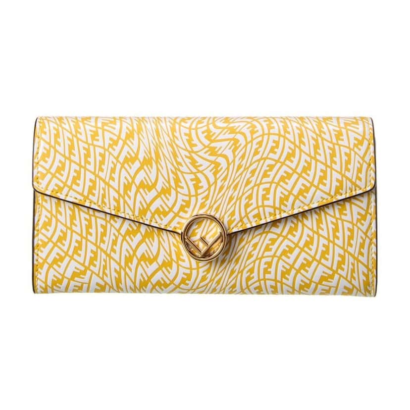 Fendi Fendi F is Fendi Yellow Leather Vertigo Print Long Wallet Yellow Leather Good condition - Front View