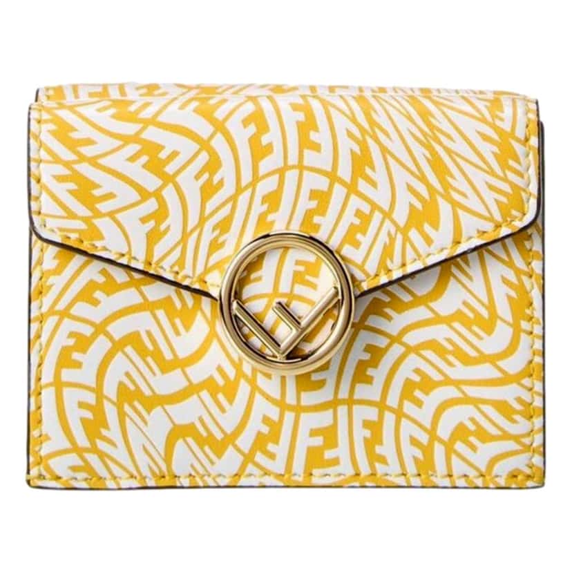Fendi Fendi F is Fendi Yellow Leather Vertigo Print Small Trifold Wallet Yellow Leather Good condition - Front View