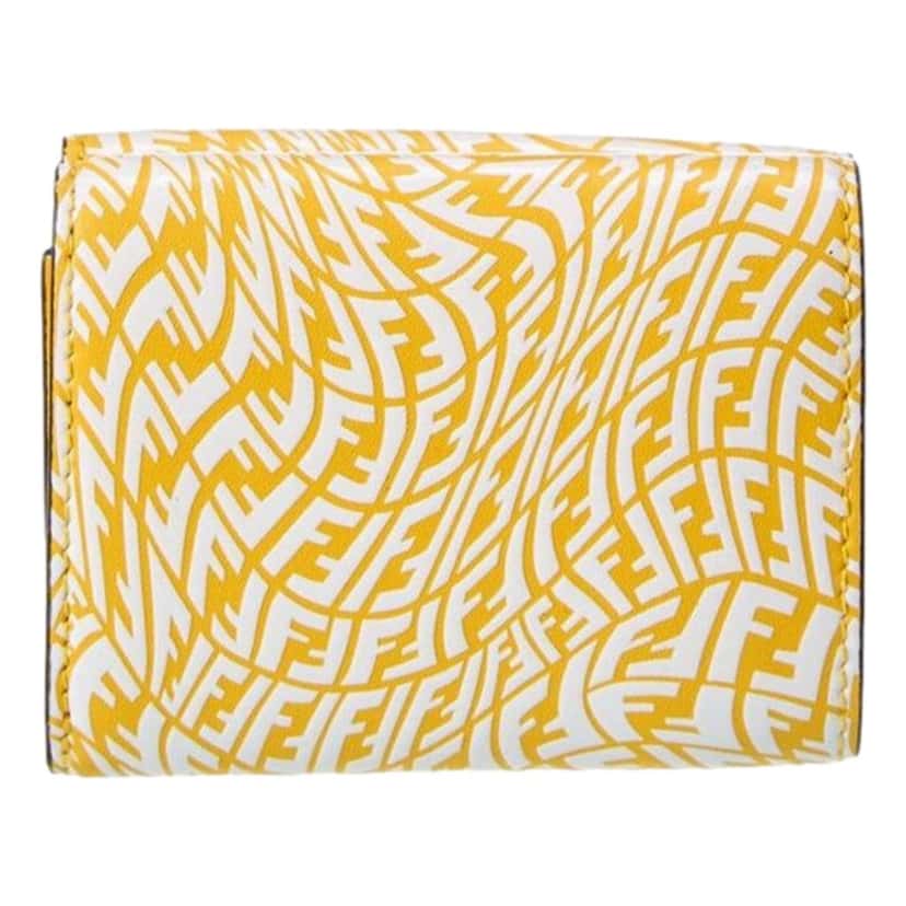 Fendi Fendi F is Fendi Yellow Leather Vertigo Print Small Trifold Wallet Yellow Leather Good condition - Back View