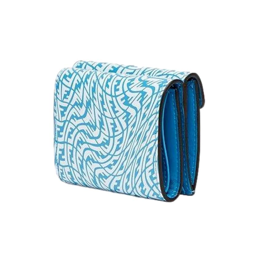 Fendi Fendi F is Fendi Cyber Blue Leather Vertigo Print Small Trifold Wallet Blue Leather Never worn - Back View