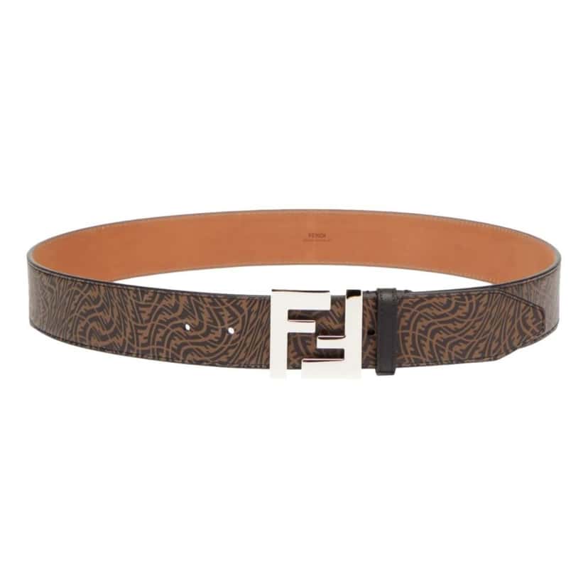 Fendi Fendi x Sarah Coleman Mens FF Vertigo Brown Leather Belt 110/44 Brown Leather Never worn - Front View