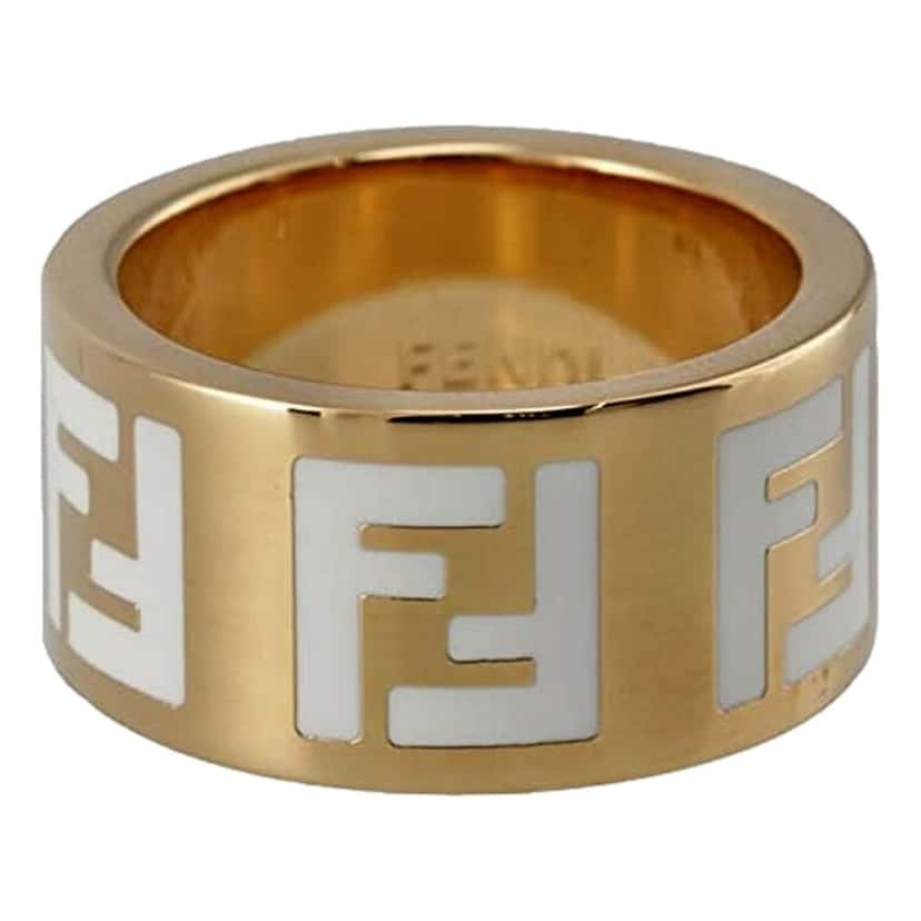 Fendi Fendi FF Forever Gold Tone Metal Ring White Enamel Logo Medium Yellow Never worn - Back View