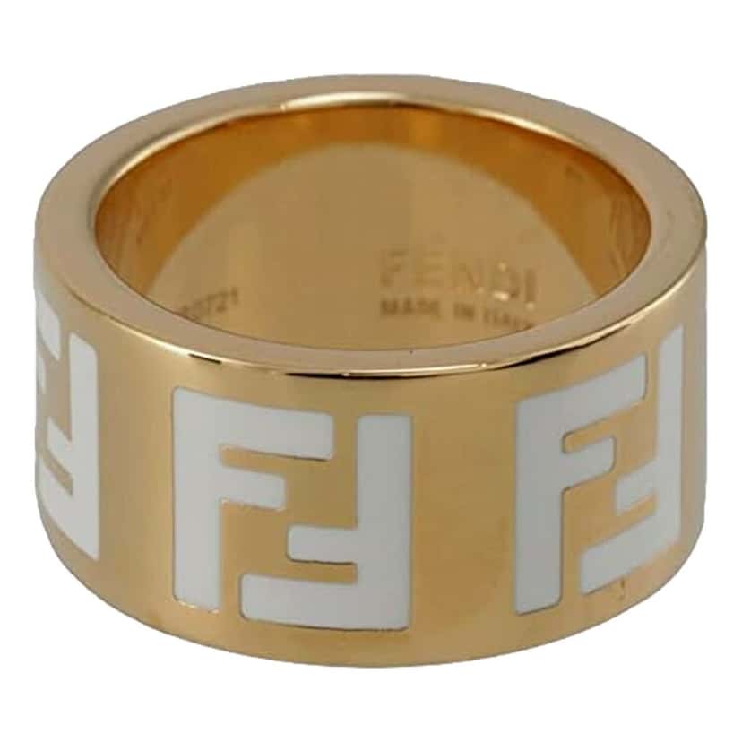 Fendi Fendi FF Forever Gold Tone Metal Ring White Enamel Logo Medium Yellow Never worn - Inside View