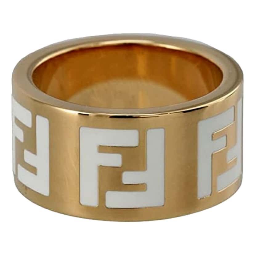 Fendi Fendi FF Forever Gold Tone Metal Ring White Enamel Logo Medium Yellow Never worn - Model View