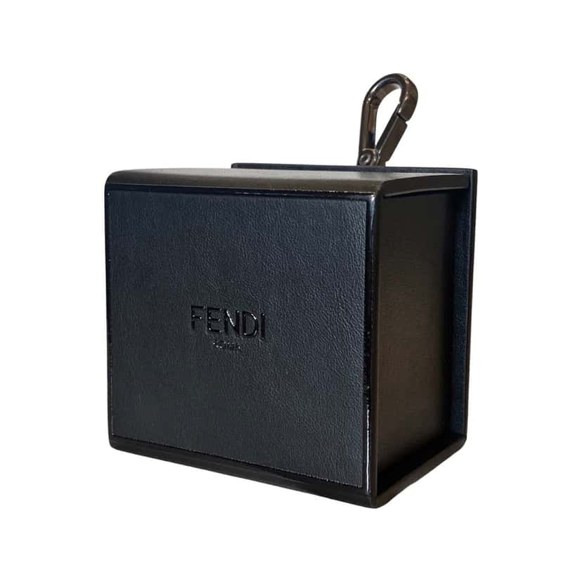 Fendi Fendi Roma Mini Box Black Leather Key Ring Charm Black Leather Never worn - Back View