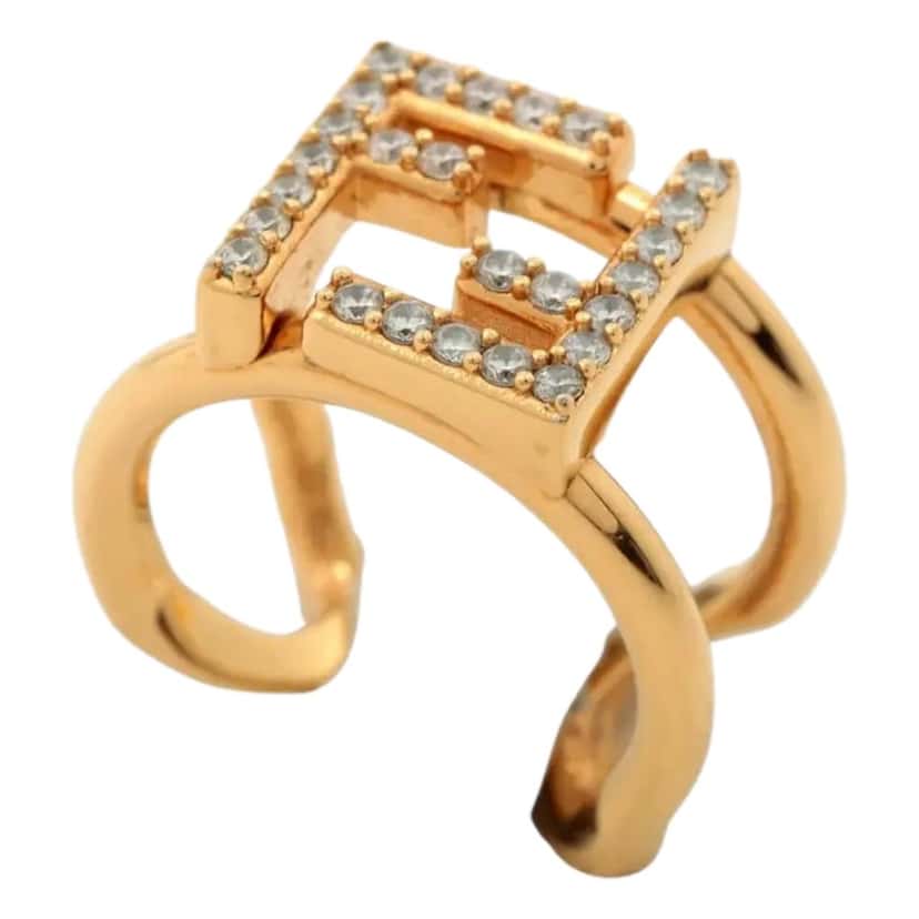 Fendi Fendi FF Anello Gold and Crystal Embellished Ring Small Gold Never worn - Front View