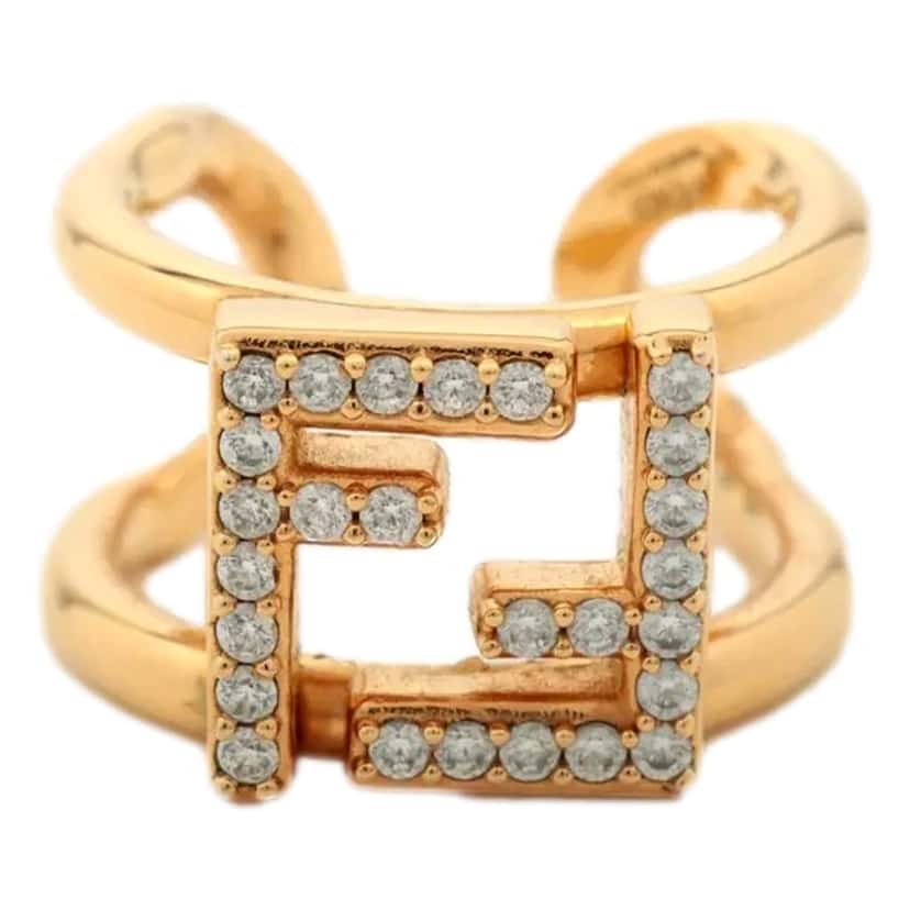 Fendi Fendi FF Anello Gold and Crystal Embellished Ring Small Gold Never worn - Inside View