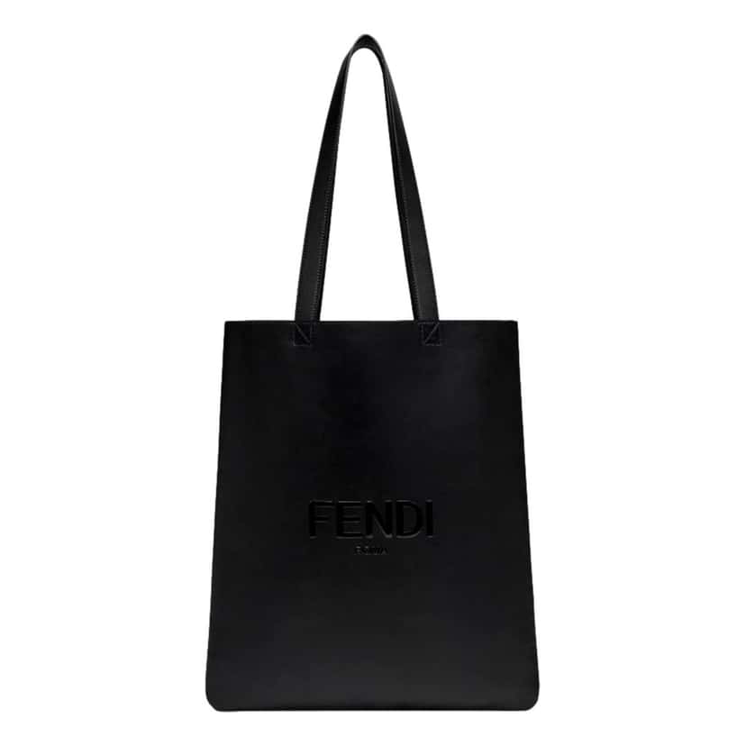 Fendi Fendi Roma Embossed Logo Black Calf Leather Large Shopping Tote Bag Black Leather Never worn - Front View