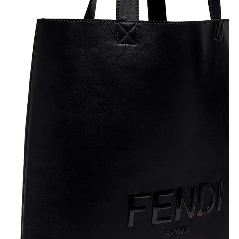 Fendi Fendi Roma Embossed Logo Black Calf Leather Large Shopping Tote Bag Black Leather Never worn - Inside View