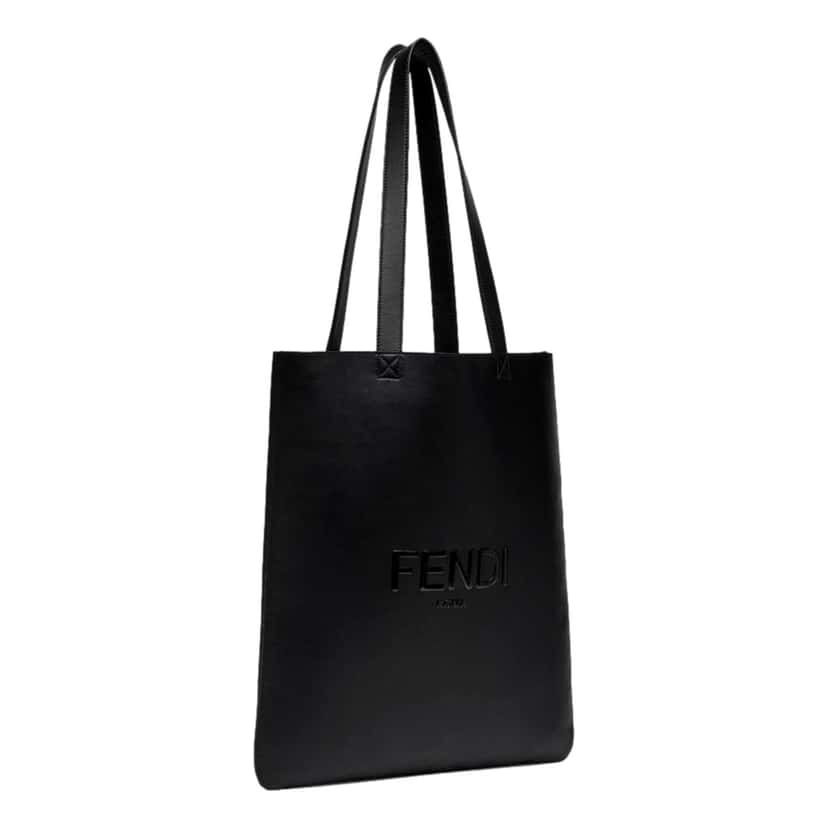 Fendi Fendi Roma Embossed Logo Black Calf Leather Large Shopping Tote Bag Black Leather Never worn - Model View