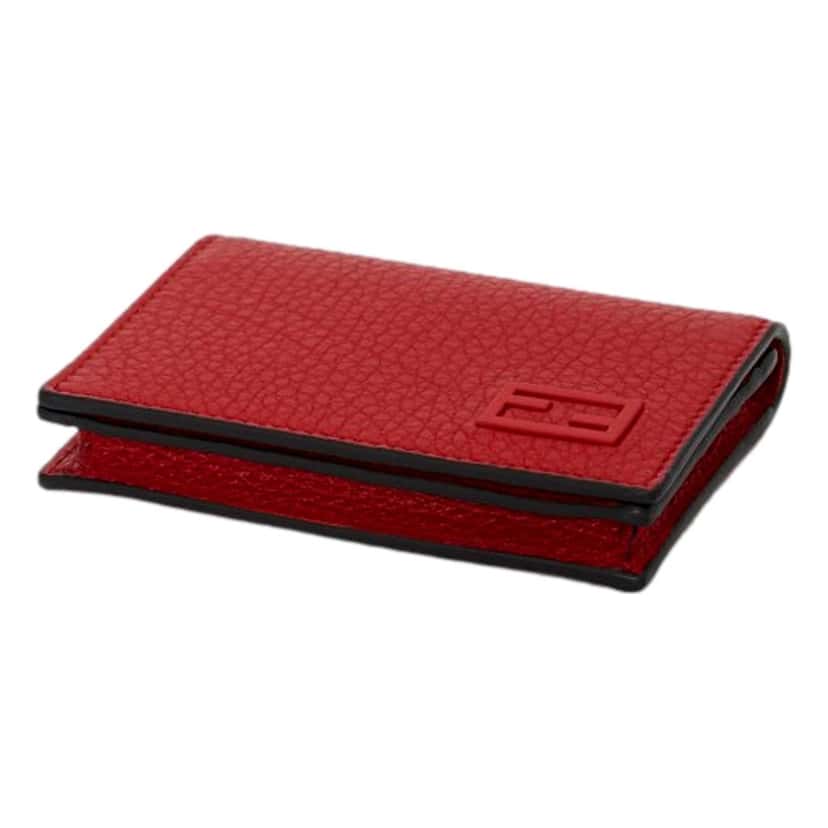 Fendi Fendi Red Grained Leather Baguette Logo Card Case Wallet Red Leather Never worn - Front View