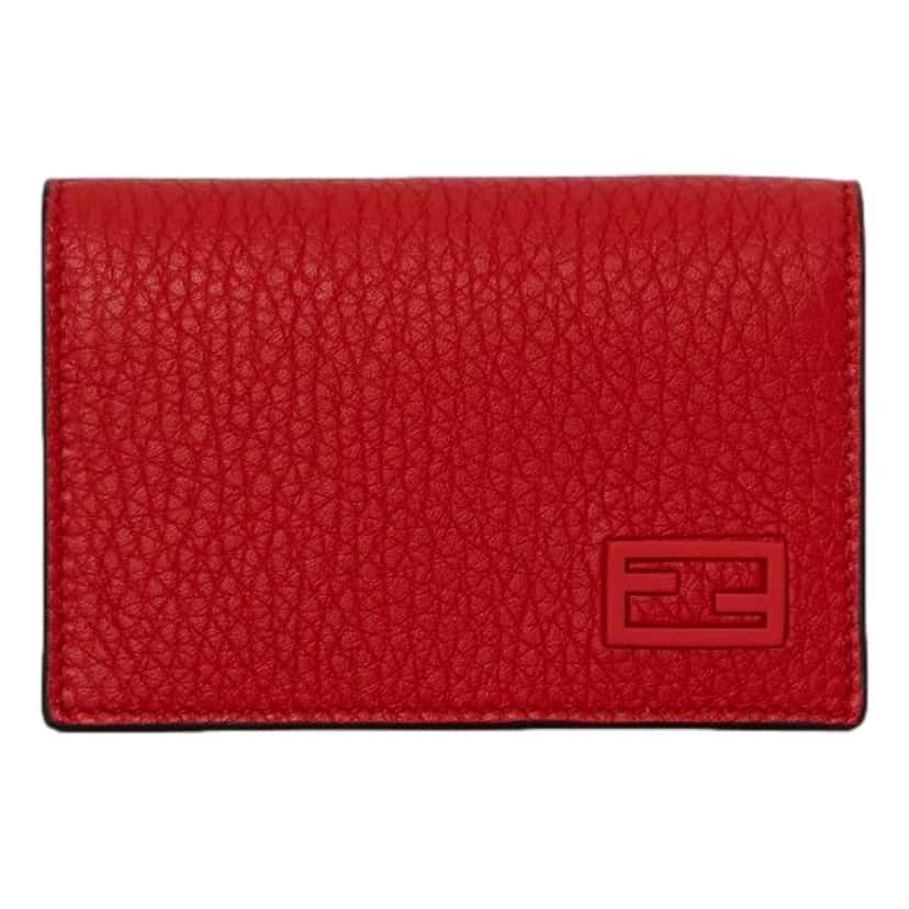 Fendi Fendi Red Grained Leather Baguette Logo Card Case Wallet Red Leather Never worn - Back View