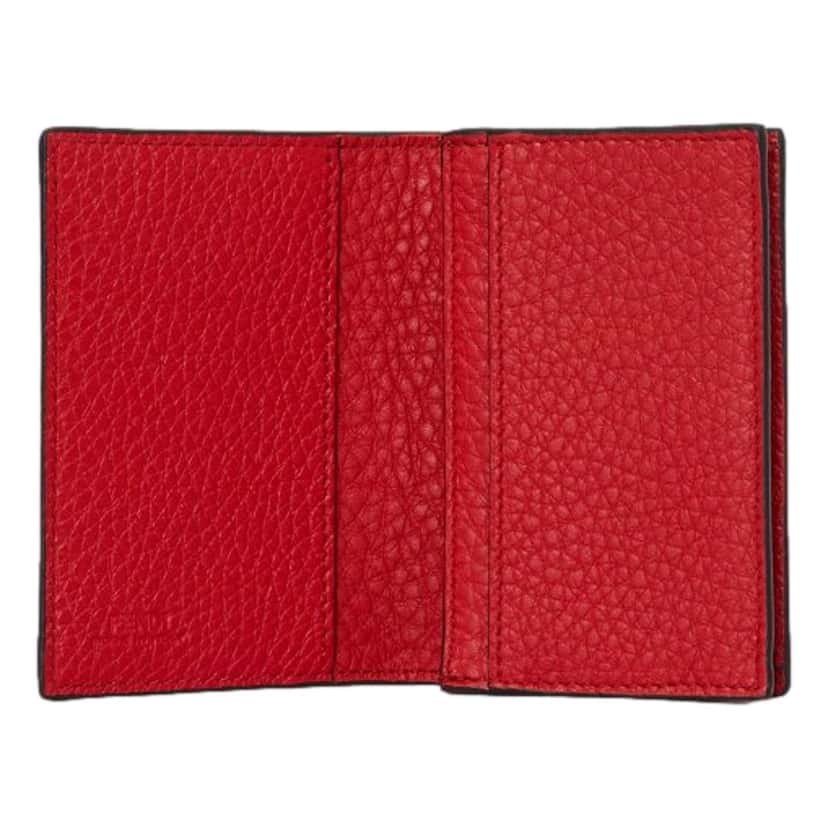 Fendi Fendi Red Grained Leather Baguette Logo Card Case Wallet Red Leather Never worn - Inside View