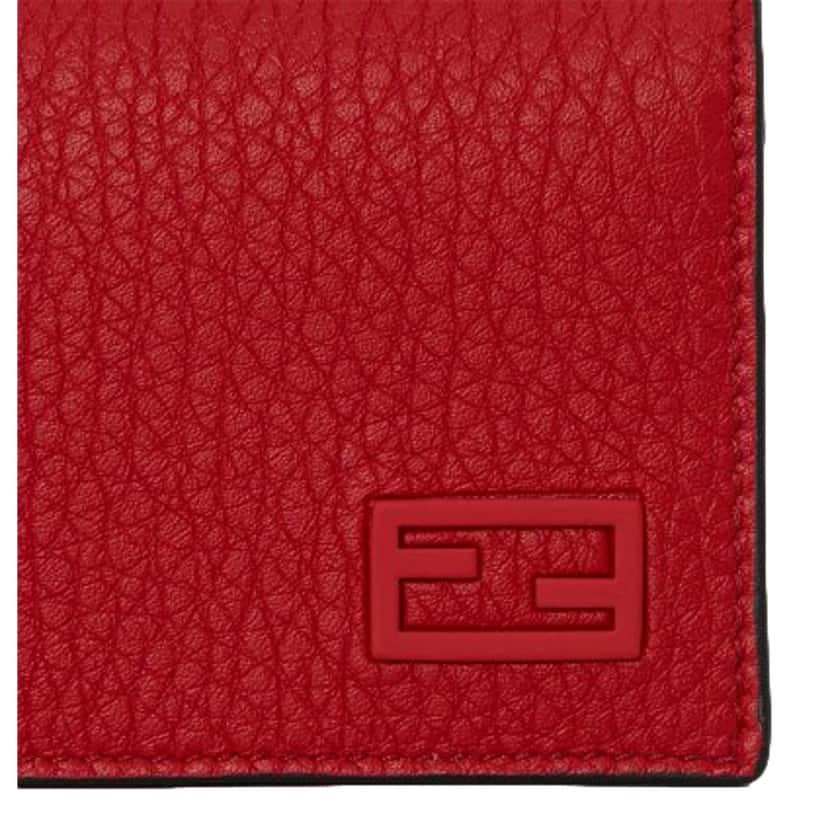 Fendi Fendi Red Grained Leather Baguette Logo Card Case Wallet Red Leather Never worn - Box View