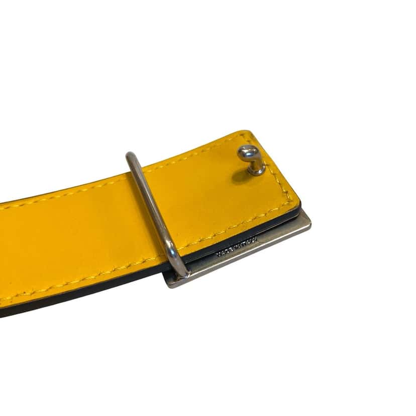 Fendi Fendi Mens Yellow Brown Reversible Grained Leather Belt 95 Black Leather Never worn - Inside View