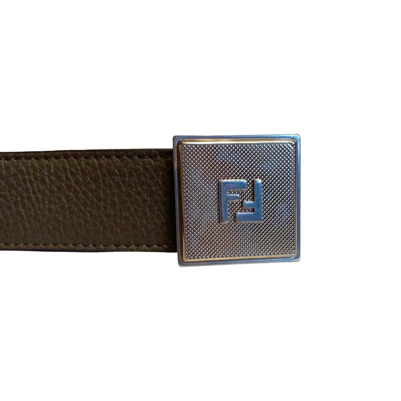 Fendi Fendi Mens Yellow Brown Reversible Grained Leather Belt 95 Black Leather Never worn - Box View
