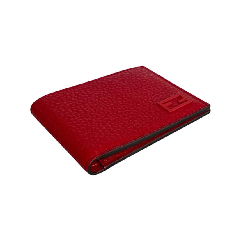 Fendi Fendi Red Grained Leather FF Logo Bifold Wallet Red Leather Never worn - Inside View
