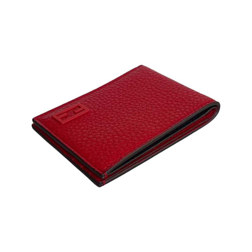 Fendi Fendi Red Grained Leather FF Logo Bifold Wallet Red Leather Never worn - Model View