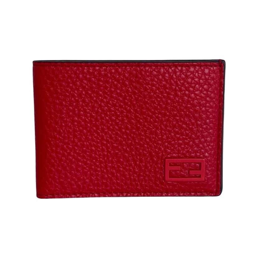 Fendi Fendi Red Grained Leather FF Logo Bifold Wallet Red Leather Never worn - Box View