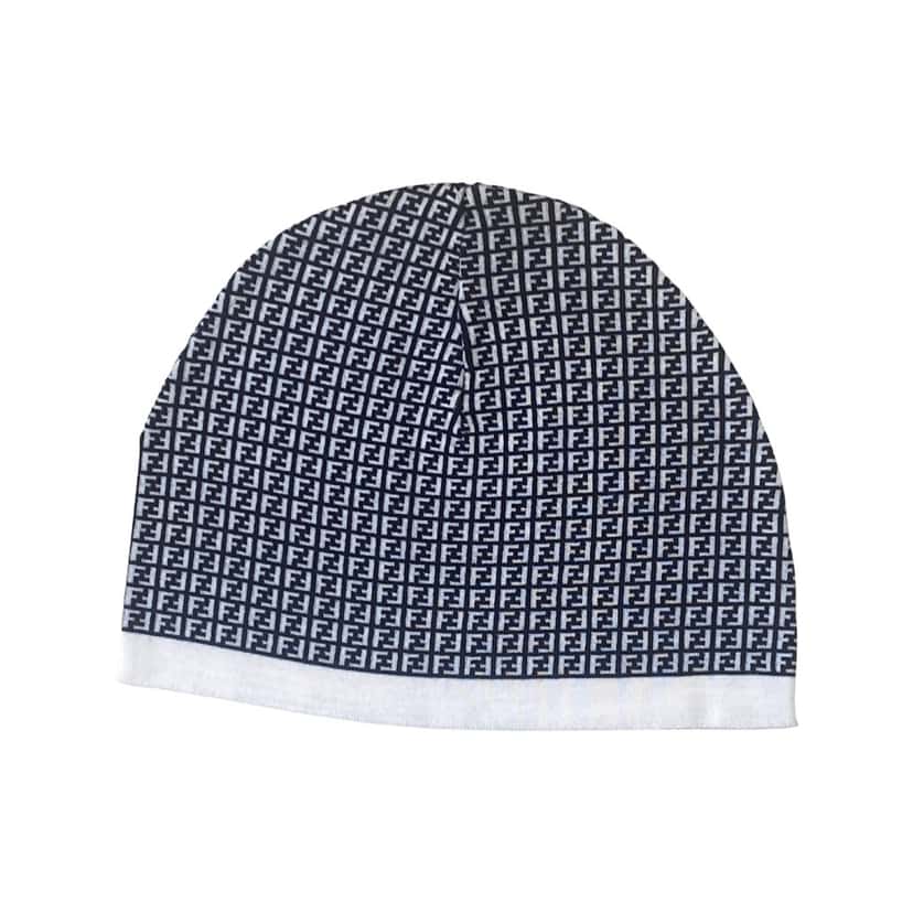 Fendi Fendi FF Print Nero and Bianco Knitted Wool Beanie Black Wool Never worn - Front View