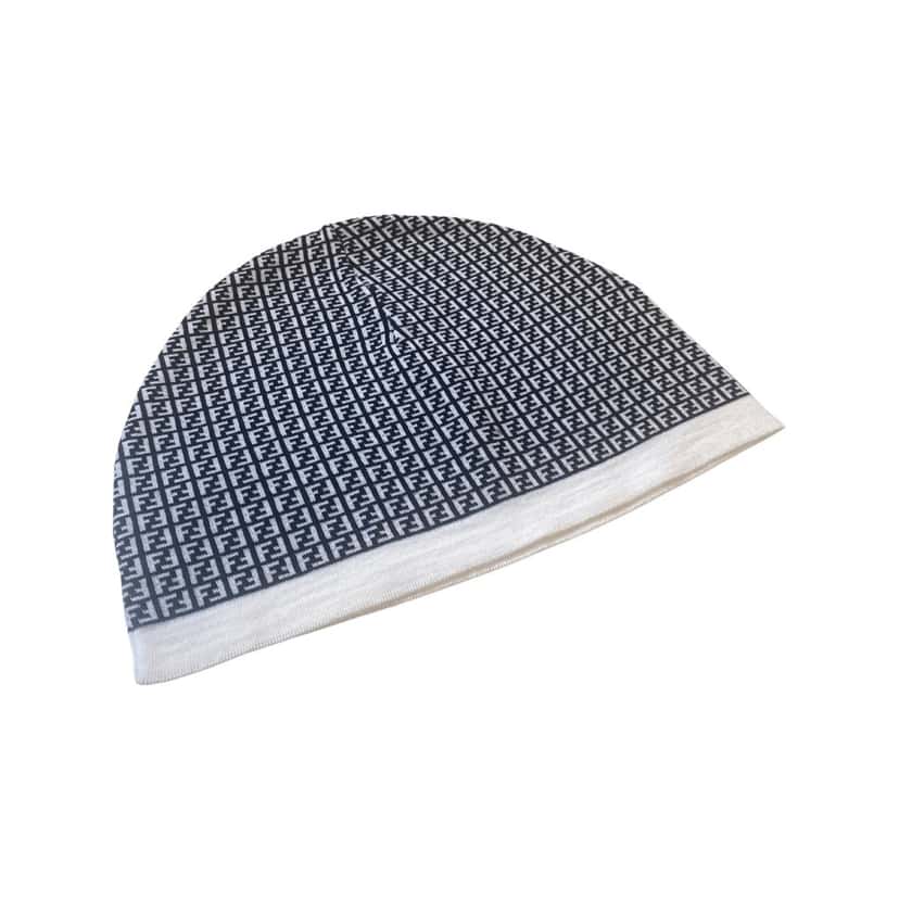 Fendi Fendi FF Print Nero and Bianco Knitted Wool Beanie Black Wool Never worn - Back View