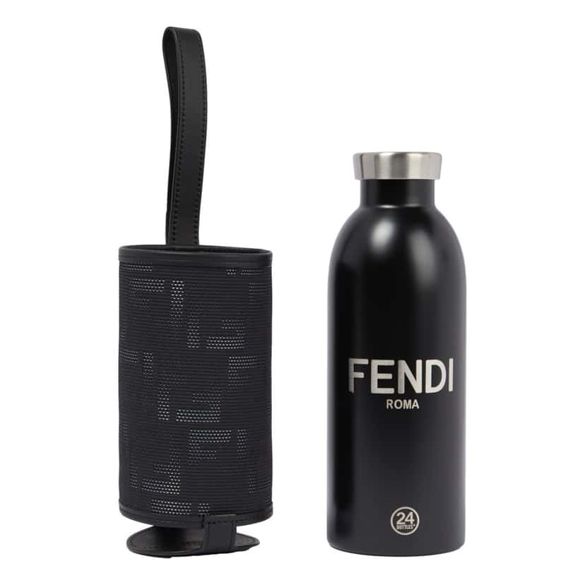 Fendi Fendi FF Bottle Holder Black Canvas Leather Strap with Steel Bottle Black Canvas Never worn - Back View