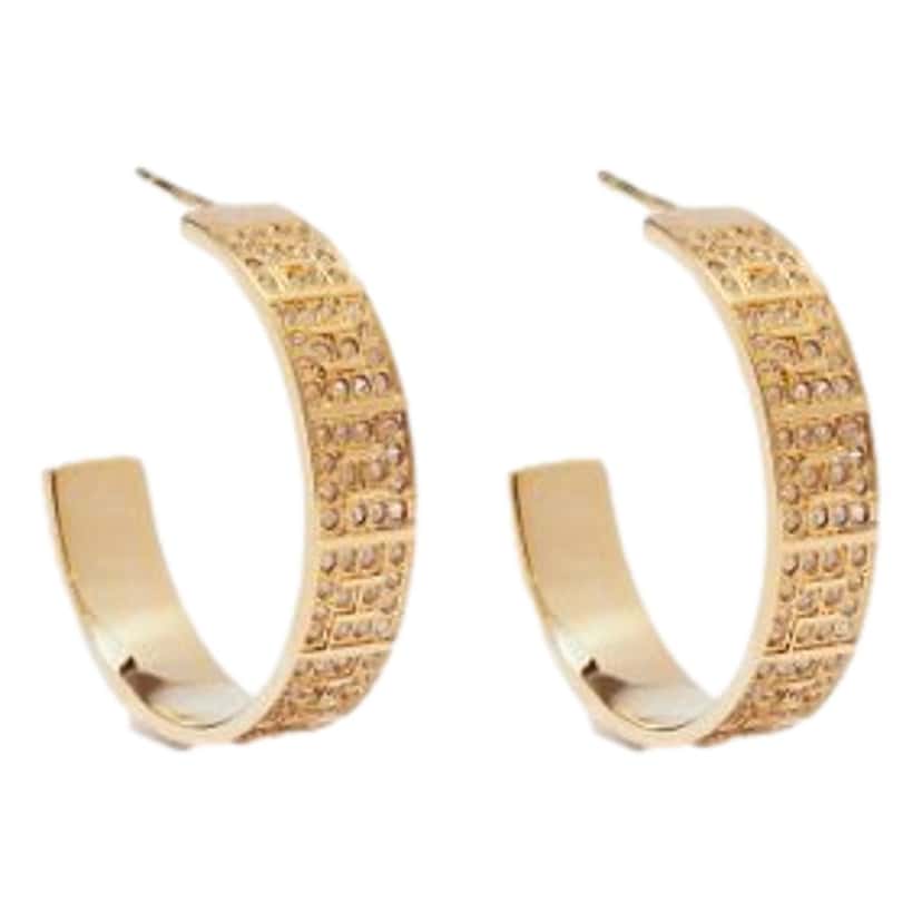 Fendi Fendi FF Crystal Embellished Gold Hoop Earrings Gold Never worn - Front View
