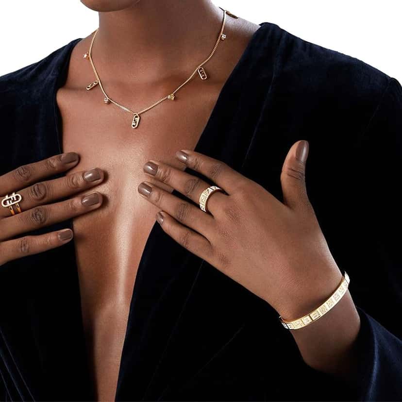 Fendi Fendi FF Crystal Embellished Wide Band Gold Ring Small Gold Never worn - Back View