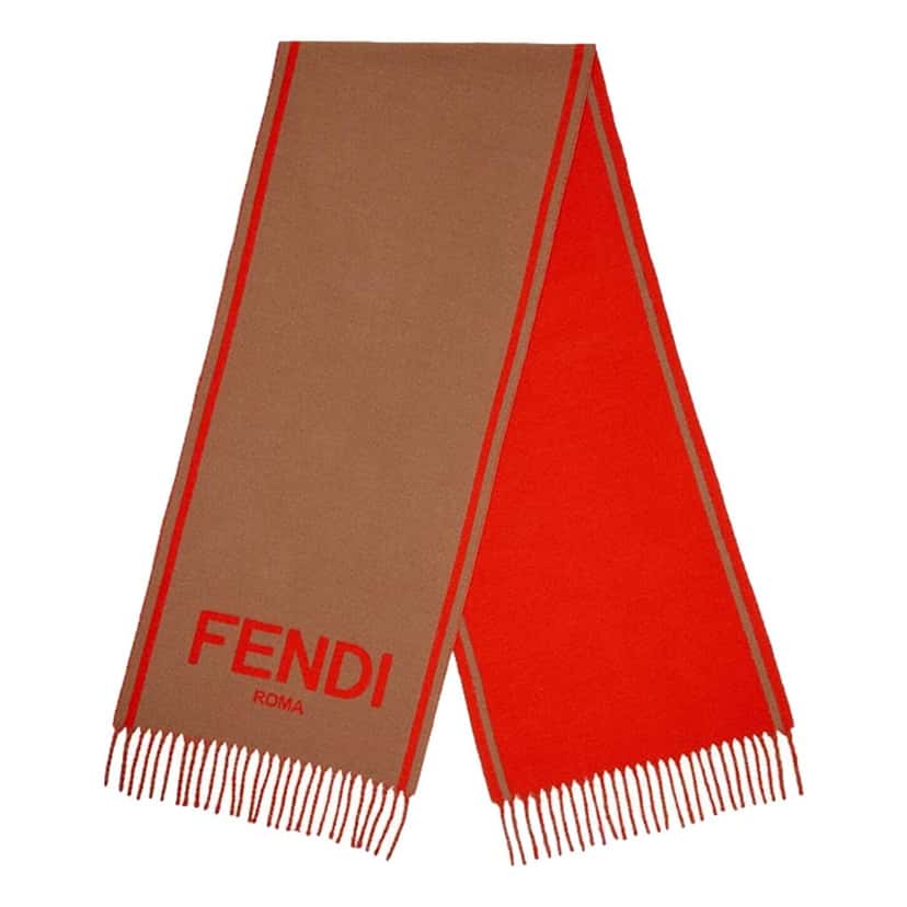Fendi Fendi Roma Cashmere Scarf Beige Orange Logo Beige Wool Never worn - Front View